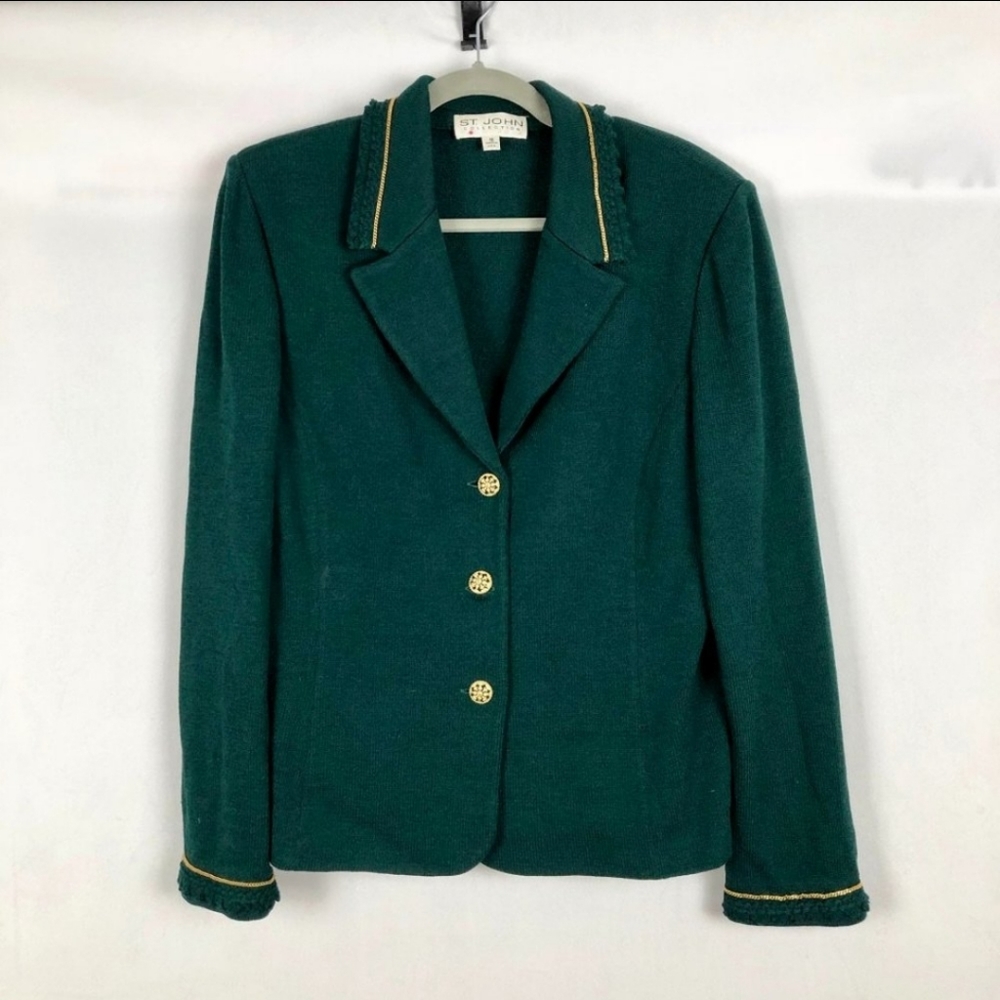 St John Collection Green Blazer Jacket Size 16